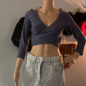 Forever 21 Blue Wrap Crop Blouse